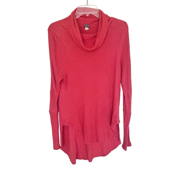 We The Free By Free People Red Waffle Knit Cowl Neck Tunic Top Womens S - Picture 1 of 9